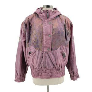 Vintage Obermeyer Isis Pink Mauve Pullover 1/2 Zip Hooded Ski Jacket Womens 10